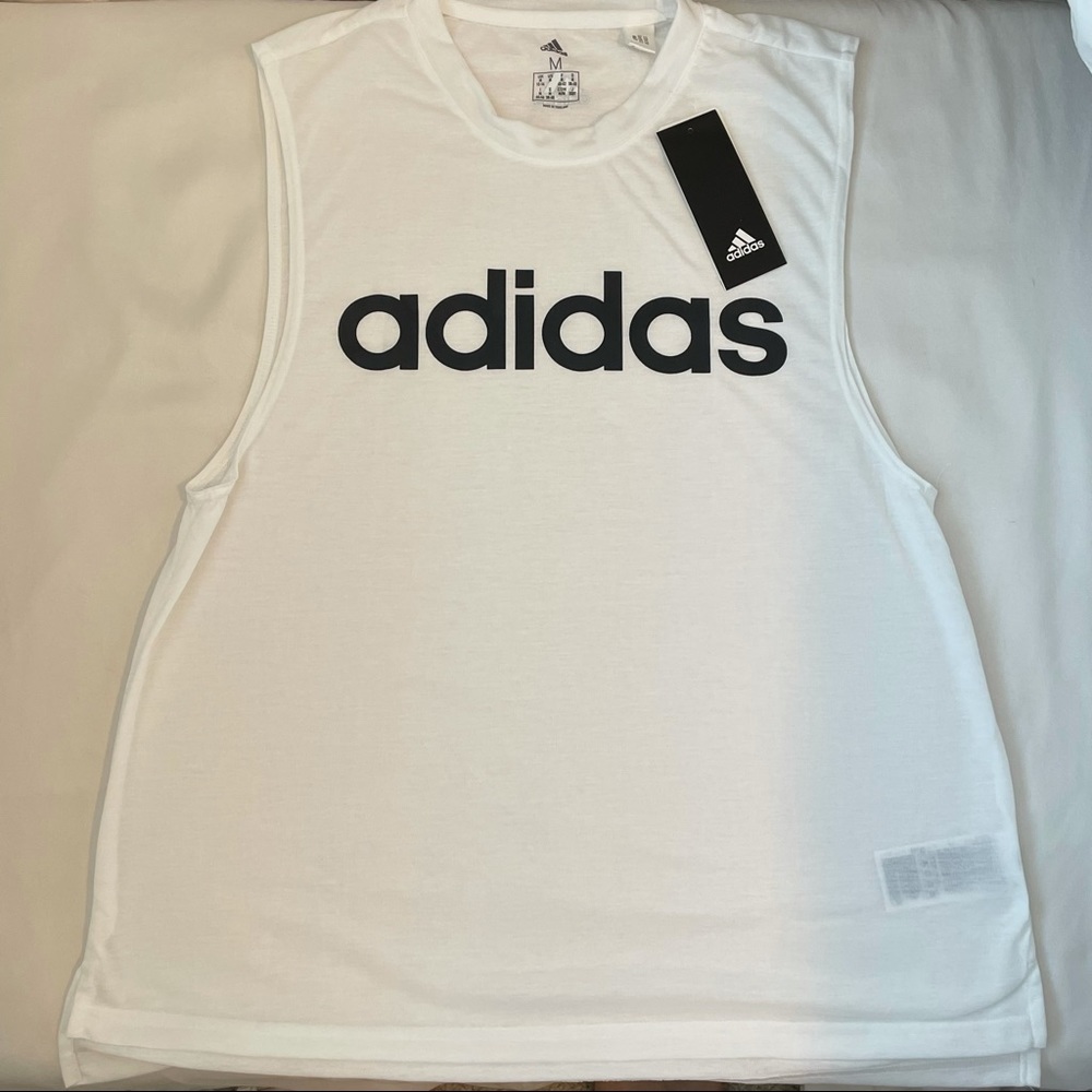 Adidas white muscle tee tank top NWT